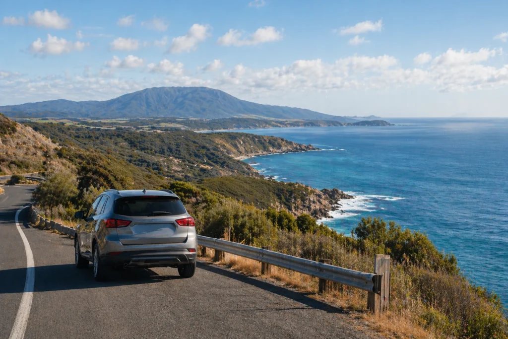 Coastal drive towards destination