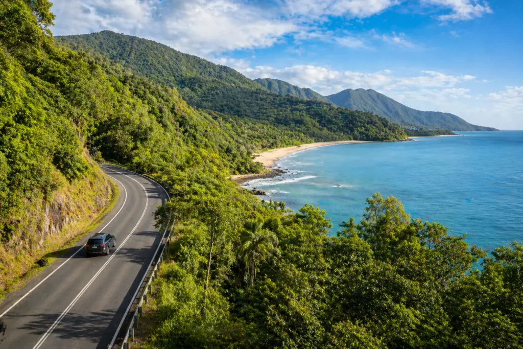 Scenic coastal drive and beachfront view