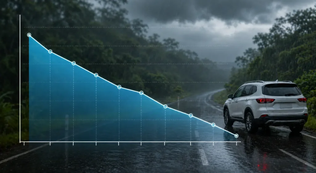 Price drop of rental cars during rainy season