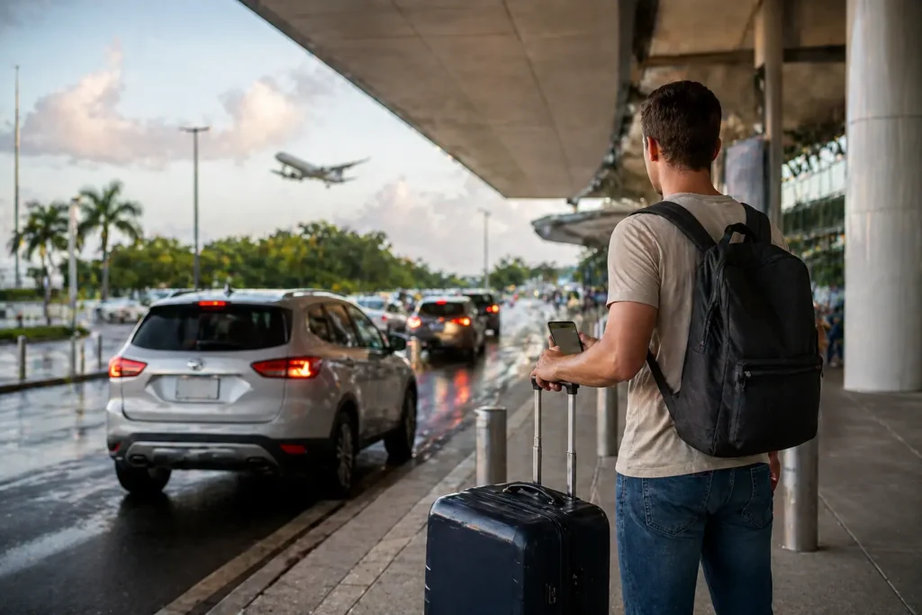 Waiting for rental car at the airport