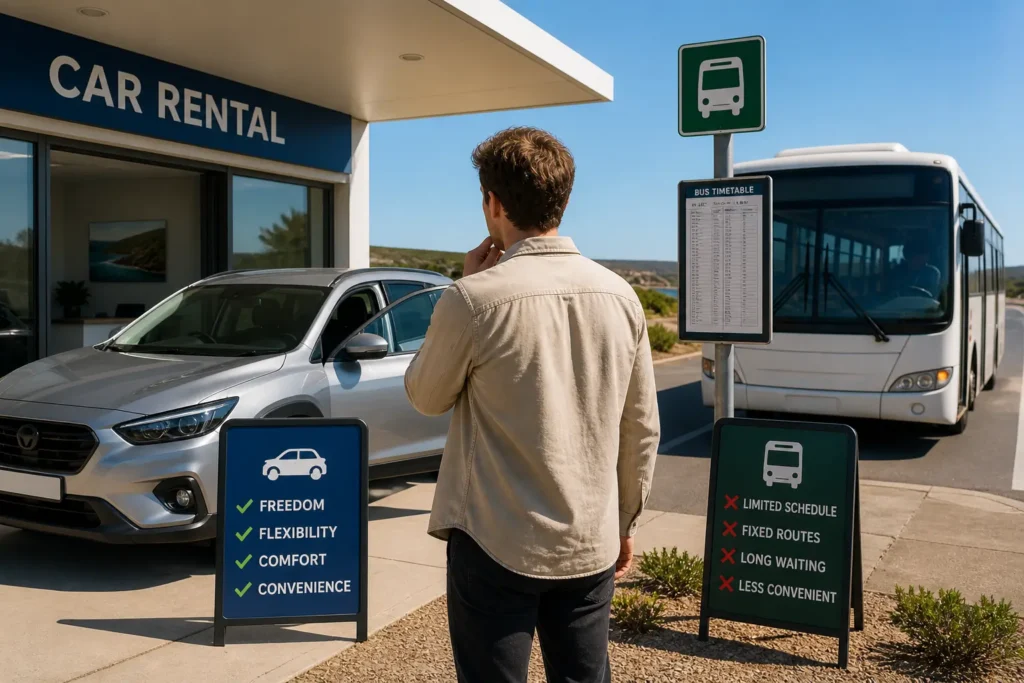 Choosing between public transport and car hire