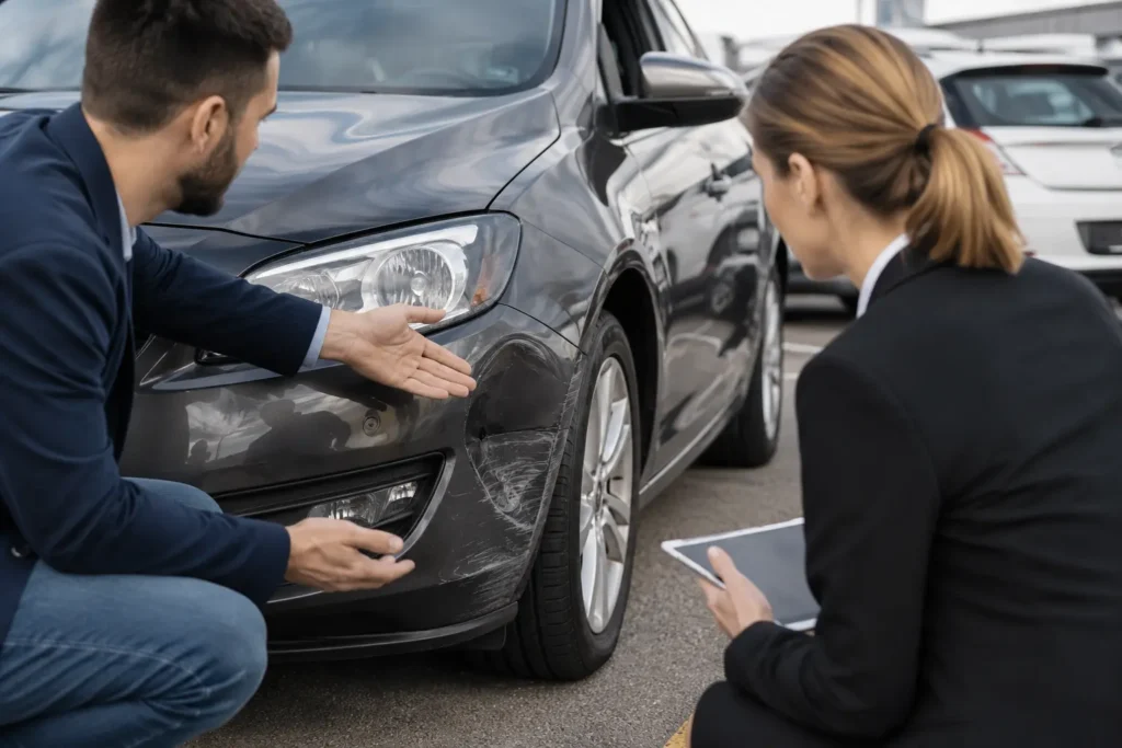 Car damage inspection in parking lot