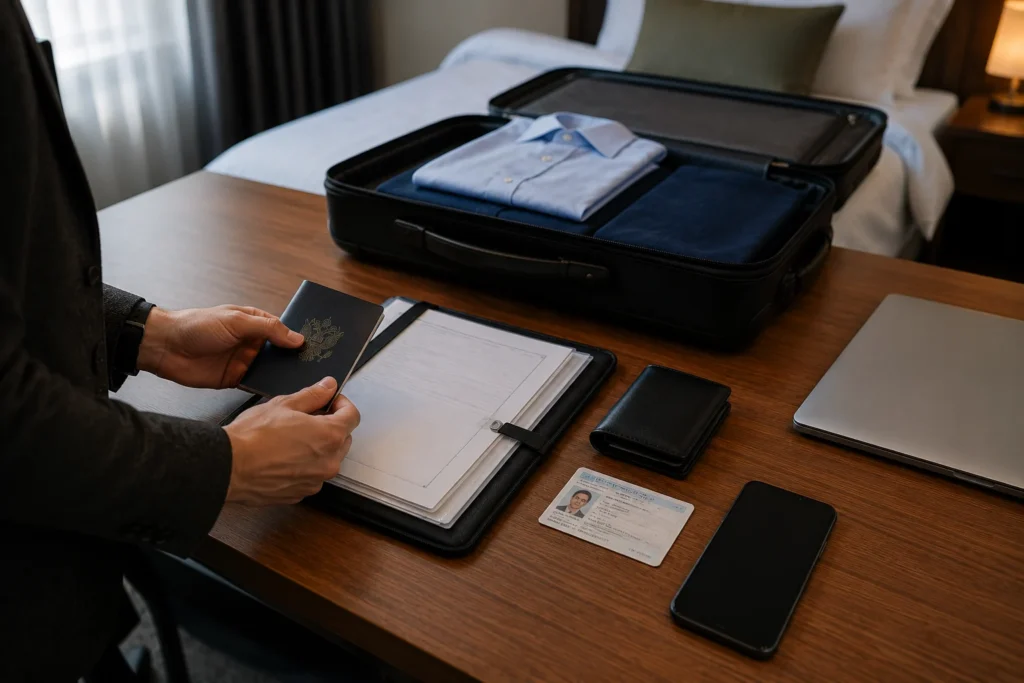 Organizing the travel documents and personal items